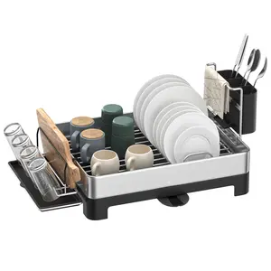 Dish Drying Rack, Stainless Steel Dish Rack with Rotatable Spout, Drainboard, Fingerprint-Resistant Dish Drainers for Kitchen Counter, 12.5 x 22.5 in