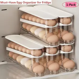 Automatic Rolling Egg Storage Box, Refrigerator Dedicated Egg Organizer, Fridge Storage Organizer, Dual Layer Design, Holds 14 Eggs, Ideal for Weekly Family Use