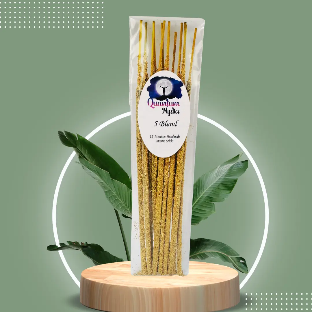 5 Blend Handmade Artisanal Incense Sticks - Set of 12, White Sage, Copal, Palo Santo, Myrrh & Frankincense, Bamboo Charcoal