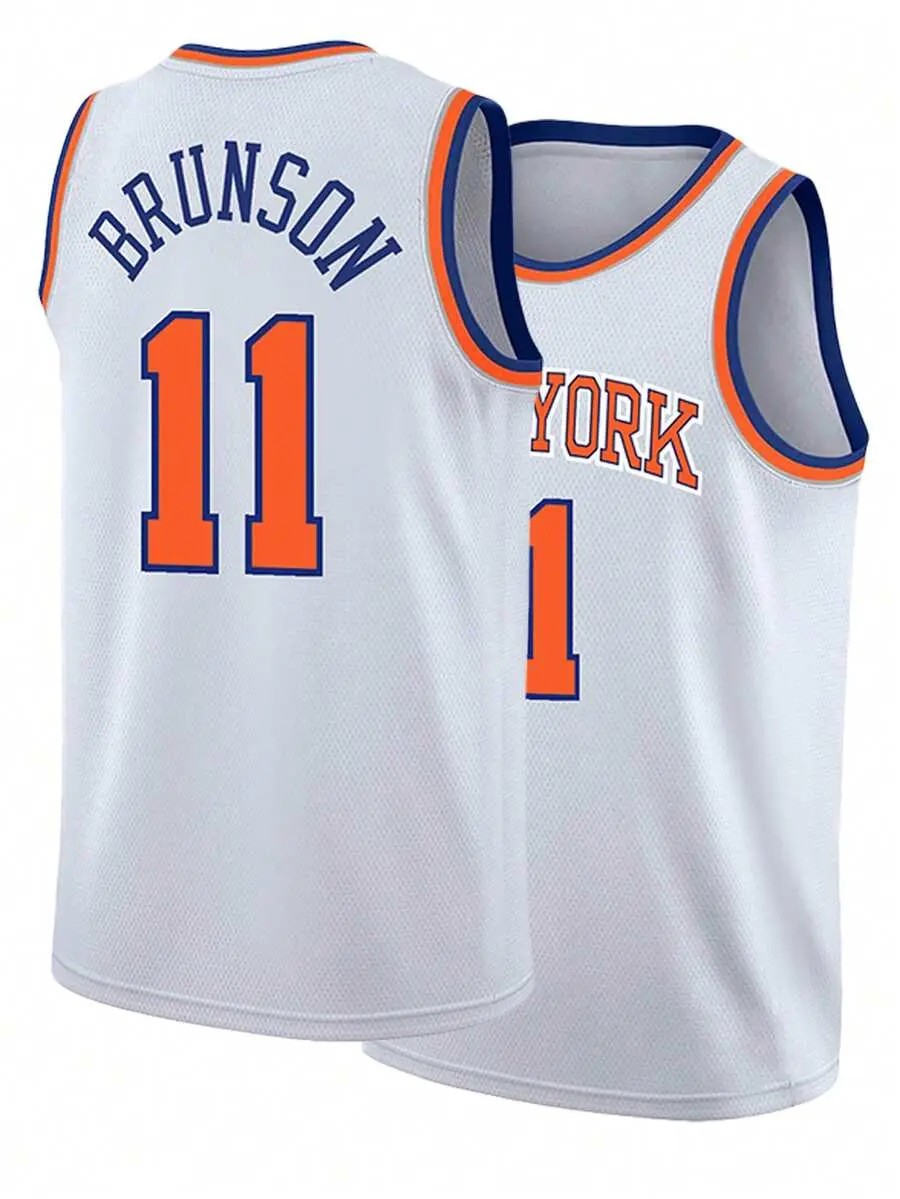 Boyfriend Style Men's Embroidered Basketball Jersey 11 White Casual Sleeveless Vest V-Neck T-Shirt Party Sports Top