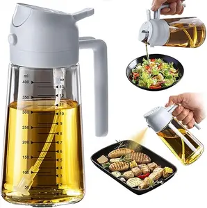 16oz/470ml Glass Olive Oil Sprayer for Cooking – 2 in 1 Olive Oil Dispenser Bottle for Kitchen Gadgets and Air Fryer Accessories
