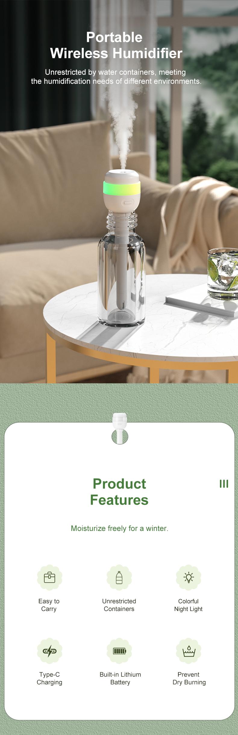 Portable Mini Humidifier,Air Purifiers,Colorful,USB Powered,Water Shoortage Protection, Ultra-Quiet, Portable Mini Air Purifiers foor Bedroom Desk Car Travel Office Baby