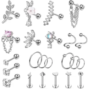 23 Piece Stainless Steel Free Earring Set - Including Cartilage Earrings, Earrings, and Flat Back Design, Adorned with Sparkling Zircon - Perfect for Daily Wear and Parties