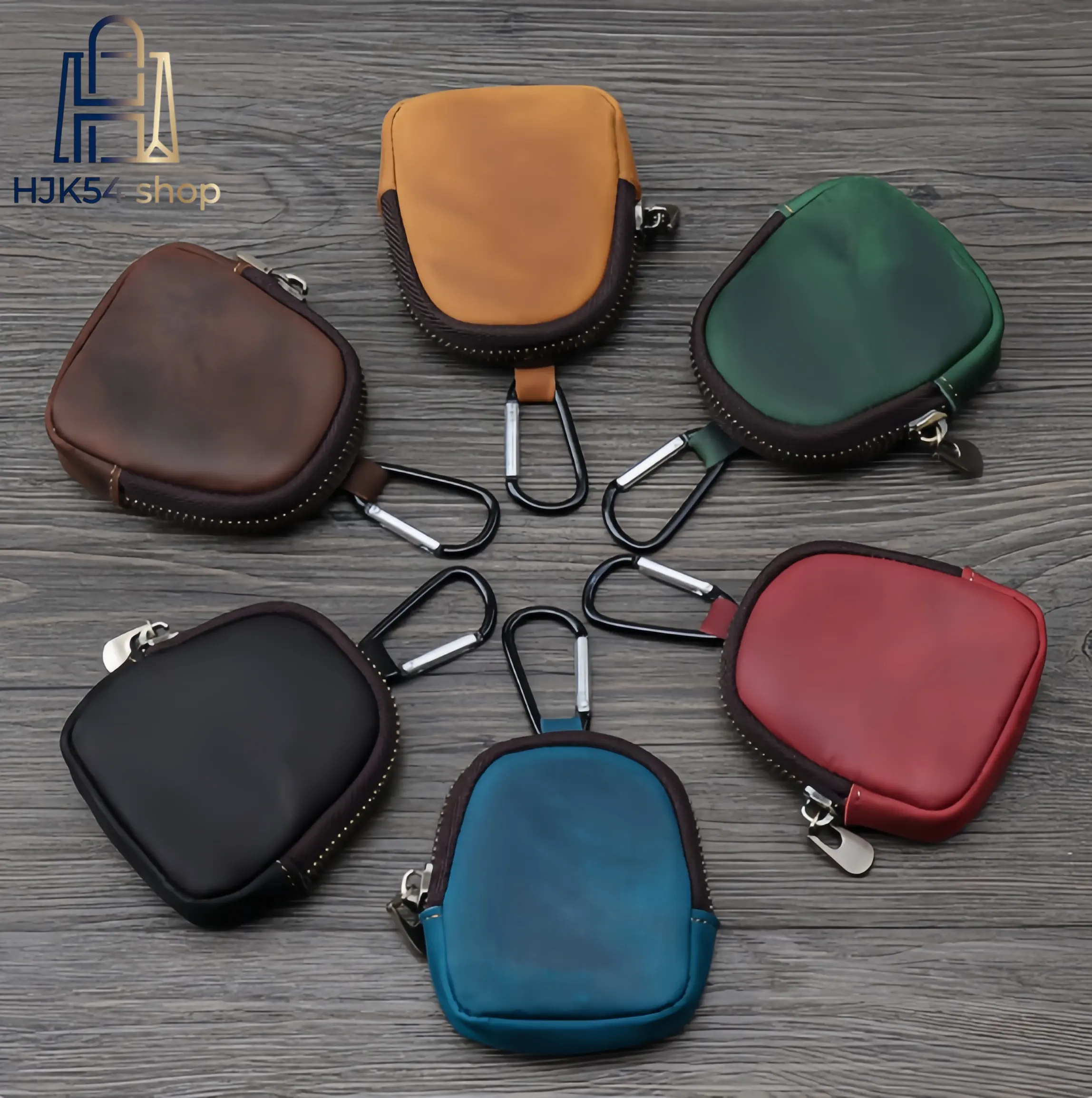 3PCS Unisex Vintage Crazy Horse Leather Mini Zipper Pouch Set with Carabiner - Portable Organizer with Compartments for Earbuds, Organizing Coins, Small Accessories, Retro Keychain Holder, Coin Bag, Mini Accessories For Your Purse, Organize Coins