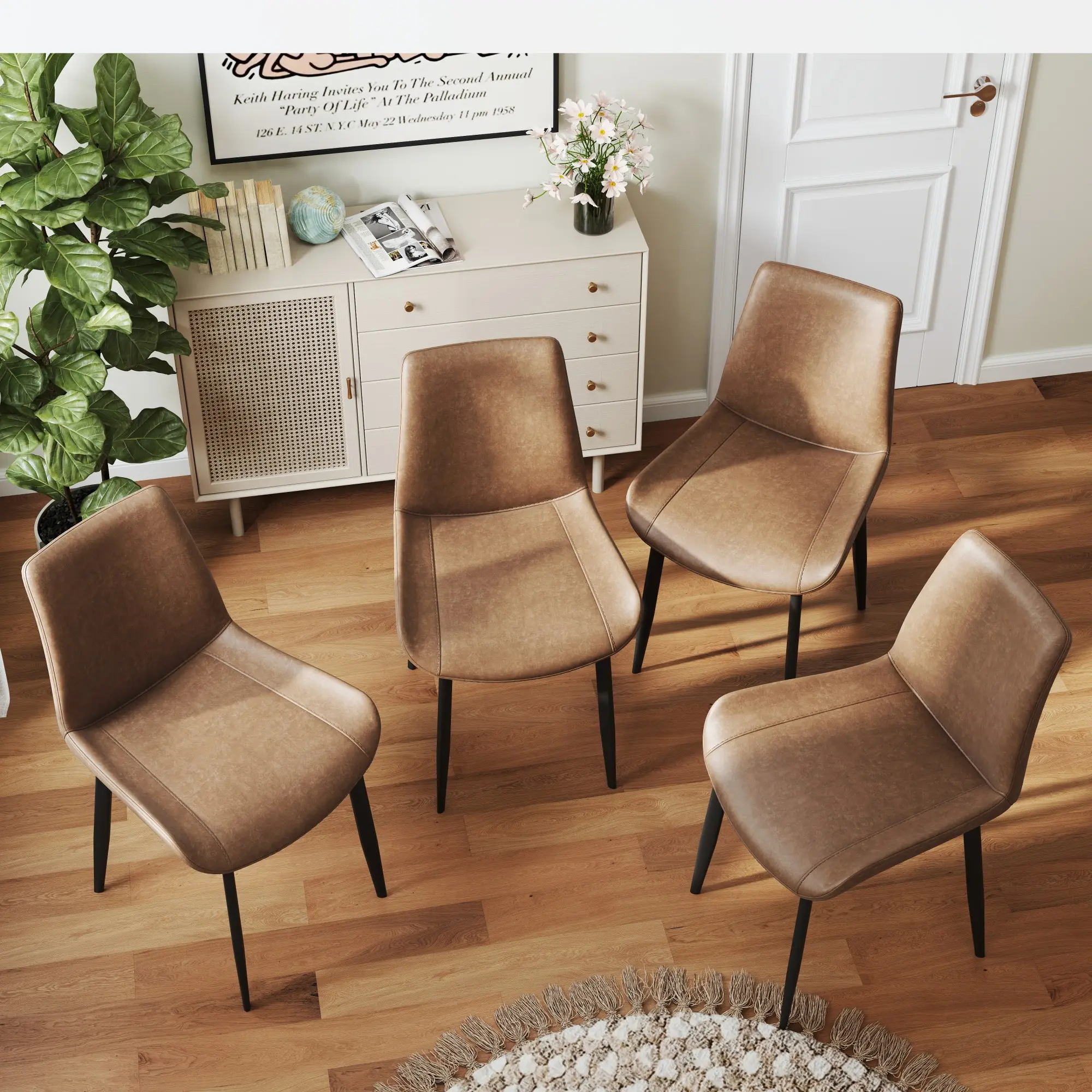 4-Piece Modern PU Side Chairs - Ergonomic, Fashionable Minimalist Design, PU Fabric, Metal Legs, Convenient Cleaning Indoor Furniture for Apartment, Living Room #springtok