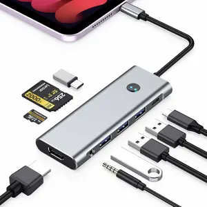 USB C HUB for iPad Pro Adapter 4K 60Hz HDMI, 100W PD, SD/TF Card Reader, 3 USB A Port, 3.5mm Audio Jack, 9 in 1 USB C Dock for iPad Air/Galaxy Dex/Tablet/MacBook/iMac/ 17/Steam Deck//