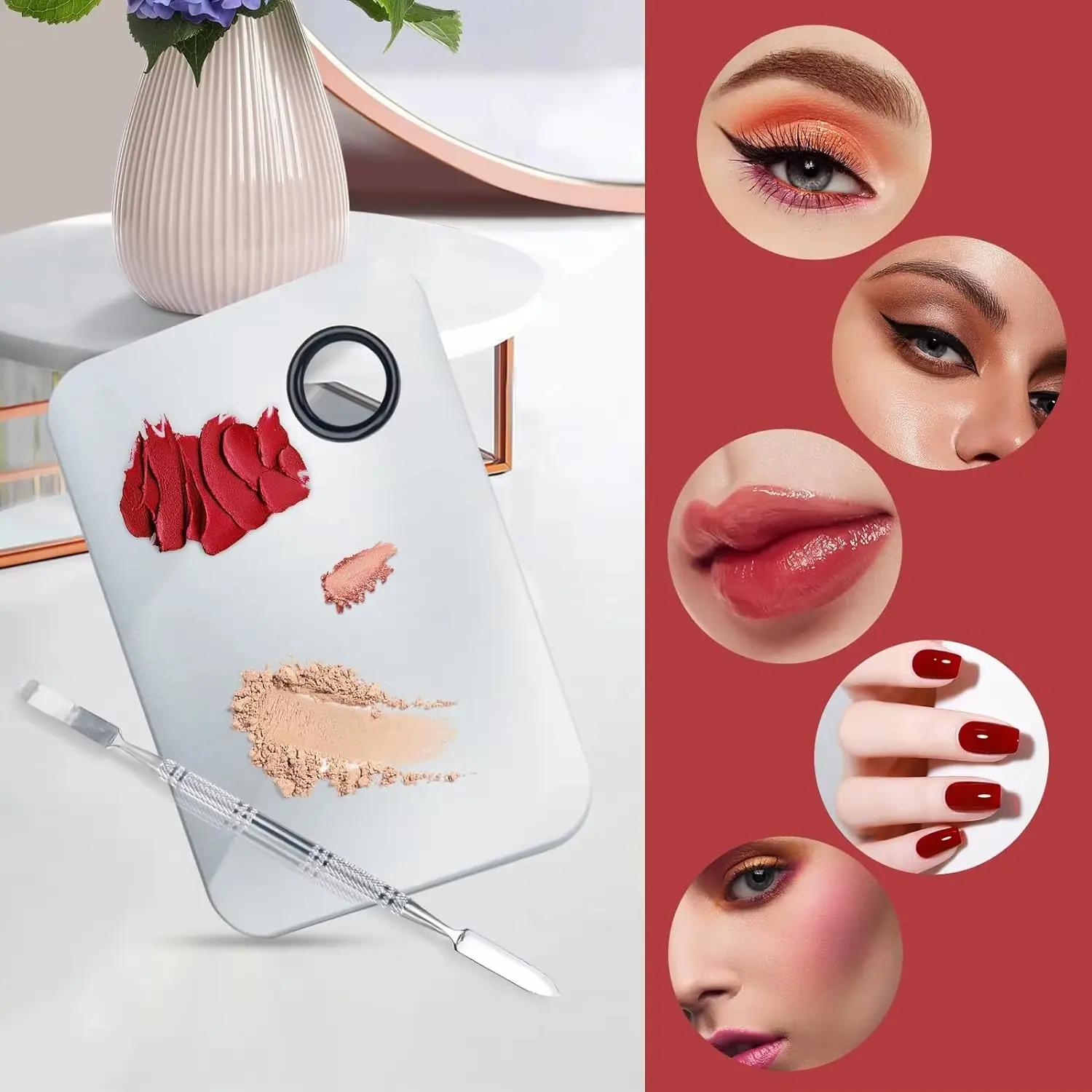 Three-Piece Makeup Tool Set, Stainless Steel Foundation Scraper, Cosmetic Color Palette, Ideal for Creams, Cosmetics, Nail Art & Skincare, Makeup Tool Kit