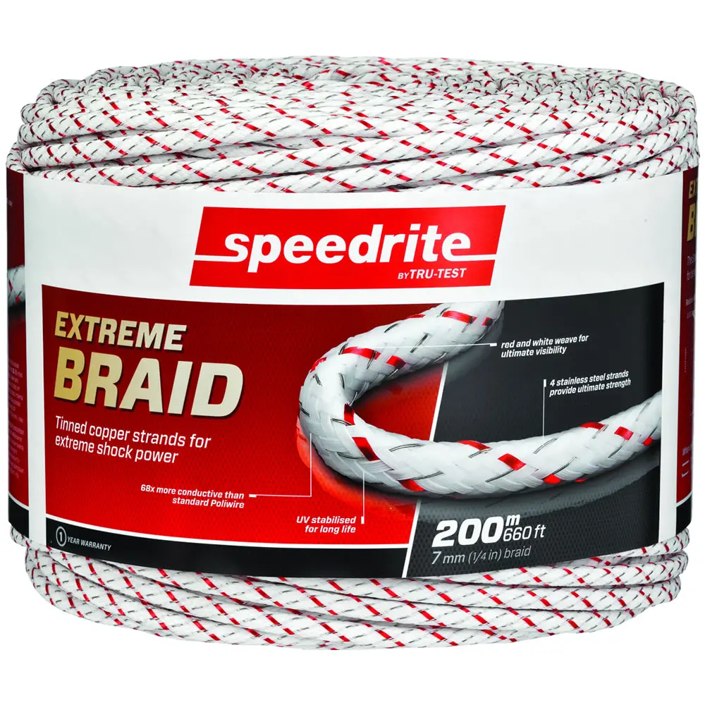 Speedrite 814540 Extreme Braid Polyrope - White, 660 ft, 6.7 lbs, 68x more conductive, extreme shock power, for animal control temporary fence
