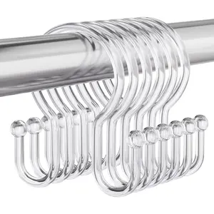 12Pcs Plastic Shower Curtain Hooks, Clear Double Hook Rust Proof Shower Curtain Hangers for Shower Curtain