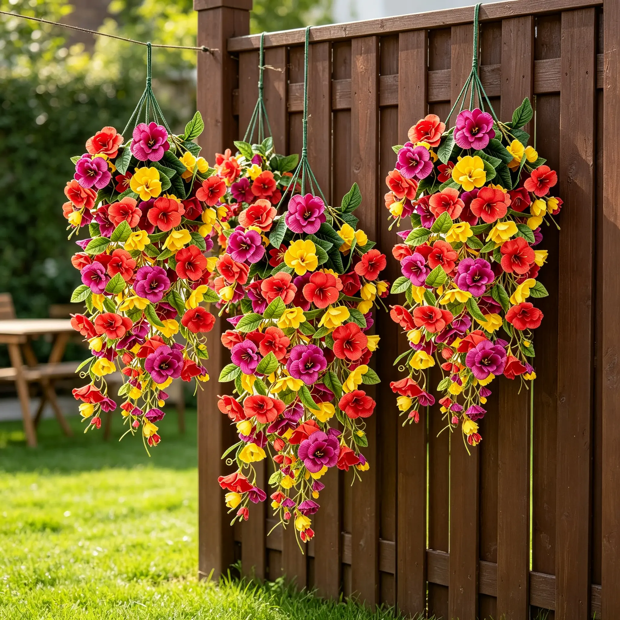 6/12 Bundle UV & Fade Resistant Artificial Hanging Flowers, Realistic Long Trailing Vines w/ Greenery, Lightweight Faux Plants for Porch, Balcony, Patio, Indoor Outdoor Home Garden Glam Daily Decor, No Maintenance Decorative Fruit