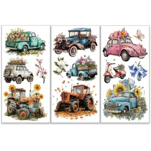 3Pcs/Set Flower Car Rub on Transfers for Furniture and Craft 6x12 Inch Magnolia Furniture Decal Transfer Stickers Rub on Decal  for Scrapbook Window Home Decoration Car Truck Decal