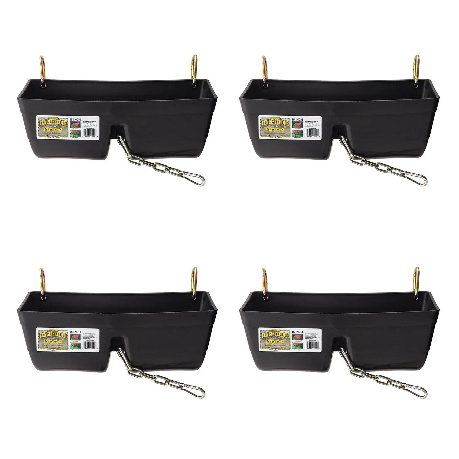 Little Giant 9 Quart Heavy Duty Feed Trough Bucket Fence Feeder, Black (4 Pack)