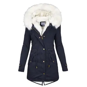 Womens Chic Thermal Parka Coat with Faux Fur Hood - Zip & Button Closure, Front Pockets, Ideal for Cold Weather