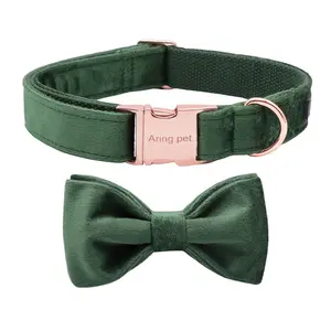 ARING PET Dog Collars with Bowtie-Velvet Dog Bow tie Collar, Adjustable for Small to Large Dogs Personalized