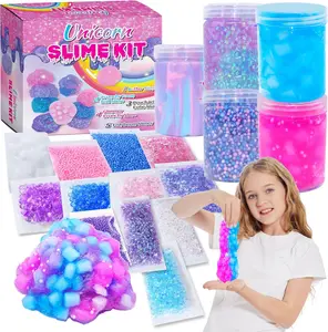 Summer Spring Gift Unicorn Slime Kit for Girls 4-12,Supplies Makes Butter Slime,Candy Confetti,Glimmer Crunchy,Foam Crunchy,Jelly Cubes Slime Party Favors for Kids