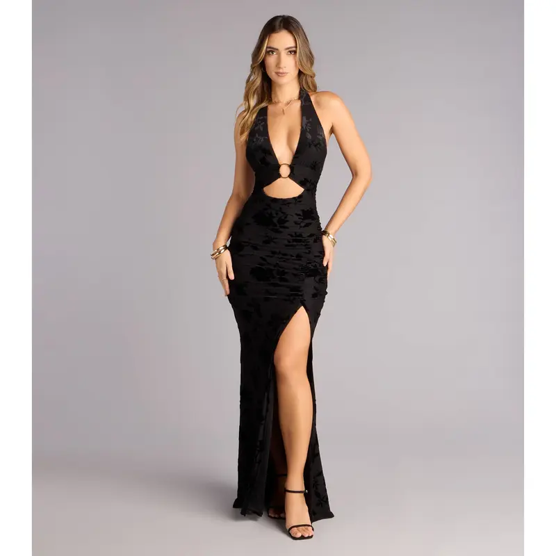 formal flocked velvet dress Unique Mermaid Velvet Long Prom Dresses, Velvet Formal Evening Dresses –  toptby