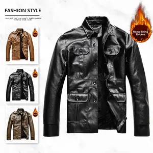 Men's Motorcycle Style Leather Jacket Fleece Lined for Extra Warmth Trendy Stylish Versatile Outerwear in Black Earth Yellow Multiple Colors genuine leather barn  jacket  outfit men jacket short winter coat outdoor clothing windbreaker fit autumn  and