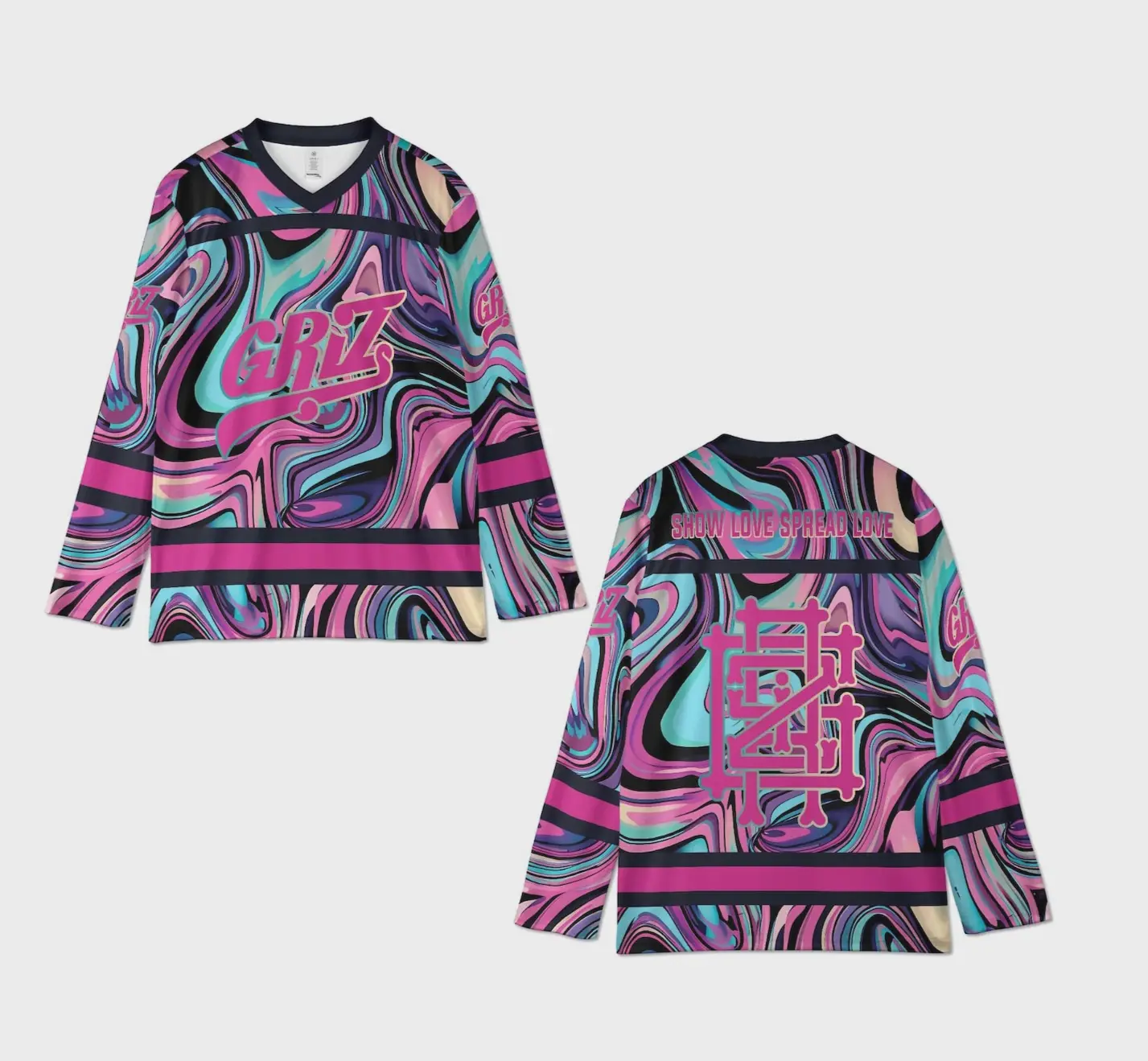 Griz Rave Jersey, Pink Teal Hockey Shirt, Psychedelic Festival Outfit