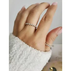 Sterling Silver 925 Beaded Stacking Band Oxidized Detailing Stackable Rings