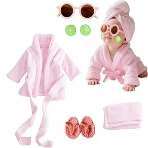Newborn Photography Props Bathrobe Outfits Girl Baby Robe Bath Towel Costume Sets 0-4Months(Pink)