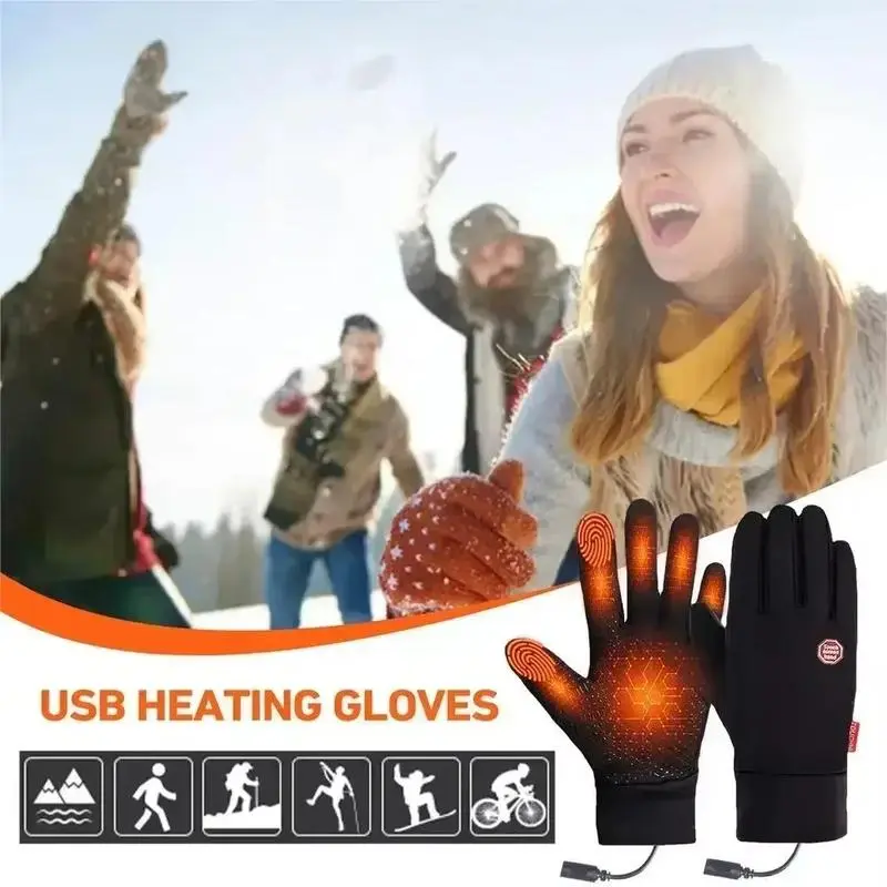 USB Heated Full-Finger Thermal Gloves for Adults, Non-Slip Palm Winter Hand Warmer Accessory, Cold-Weather Sports Gear for Outdoor Cycling, Hiking