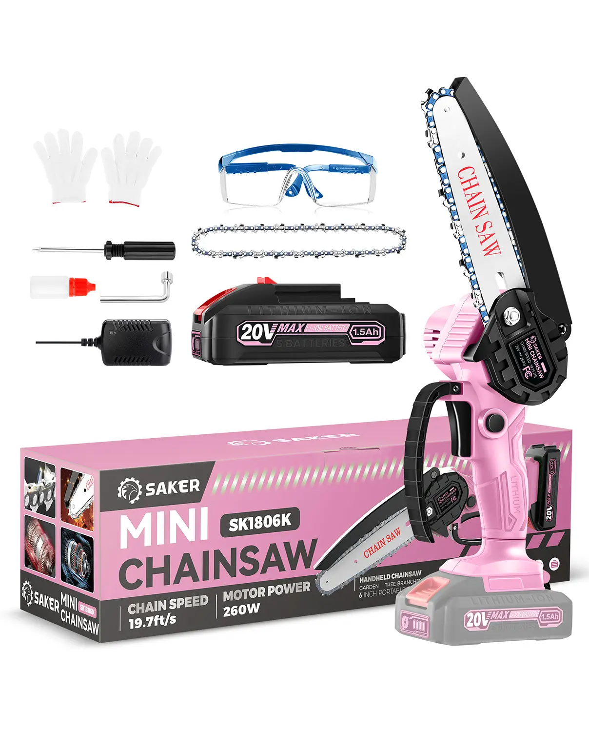 Saker Mini chainsaw | 6-inch chainsaw [2025 upgrade]| Small handheld portable chainsaw battery powered chainsaw for pruning trees and gardens