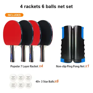 High Performance Portable Table Tennis Set, Premium Set with Retractable Net, 6 3-Star Balls and 4 Professional Rackets