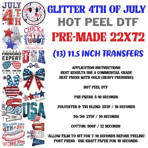 Glitter 4th of July Pre-Made 22"x72" Hot Peel DTF Gang Sheet