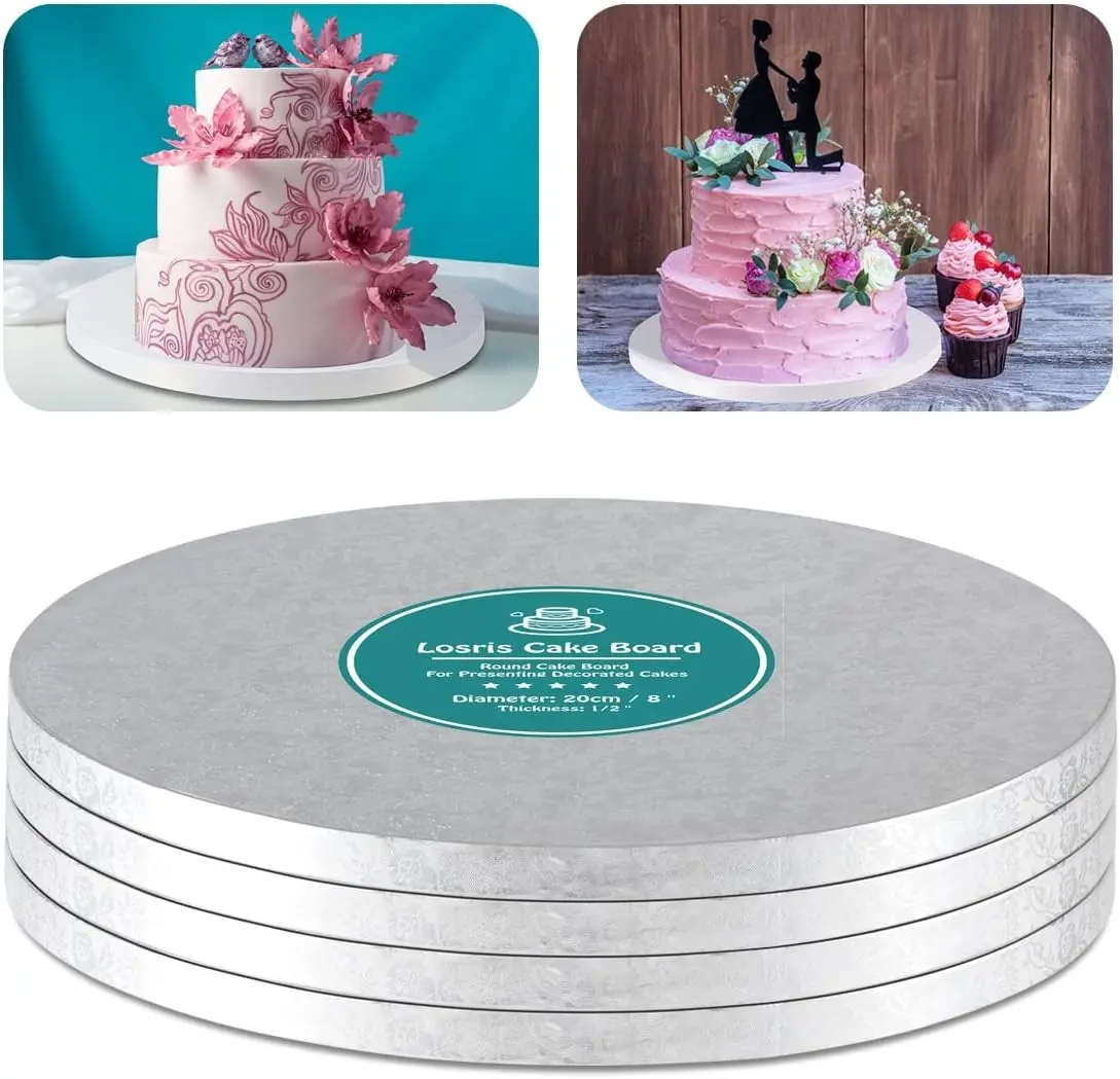 Silver Cake Drum Round 12 Inch Cake Boards with 1/2-Inch Thick Smooth Edges for Multi Tiered Birthday Wedding Party Cake Drums Board