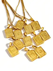 Square Dual-Sided Zodiac Necklace, Daily Wear Necklace, Stainless Steel, Casual Versatile Jewelry for Women, Perfect Gift for All Seasons