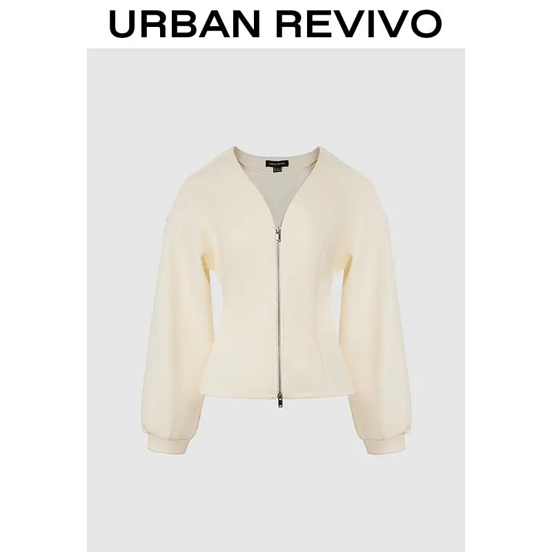 URBAN REVIVO Women's Lightweight Puffer Coat - Zip-Up Front, Long Sleeve, Polyester-Cotton Blend Fabric, Elegant Casual Outerwear for 2025 Everyday OOTD (UWJ150067), Clothes