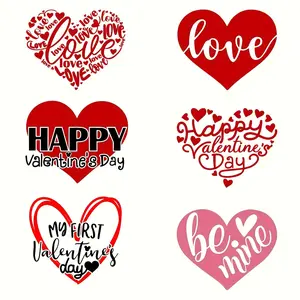 Valentine Heart Heat Transfer Stickers Set, DIY Clothing T-Shirt Mask Jeans Backpack Patches, 6 Pieces Valentine's Day Decorations