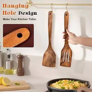 Non-Stick Heat-Resistant Wooden Spoons Set, Non Stick Spatula, Durable Cooking Utensils for Kitchen Use, Yellowwood Material, Made in China