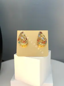 Intricate Filigree Earrings-Gold Plated Teardrop Design with Sterling Silver Needle