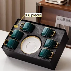 Coffee Cup & Saucer Set with Gift Box, 1 Set Including Cups, Saucers & Coffee Spoons, Drinking Supplies for Home Office, Drinkware, Stylish Drinkware, Teacup