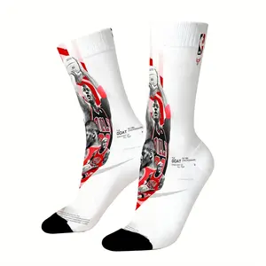 Mid-calf socks featuring Michael Jordan, basketball legend, #23 red jersey, basketball action hero, durable socks, unisex socks, perfect for fans, holiday gifts, and birthday presents.