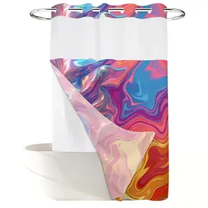 1PC 2D Flat Luxury Iridescent Fluid Marble Shower Curtain, Holographic Color Block Abstract Design, Waterproof Detachable Liner Bathroom Curtain (No Hooks)