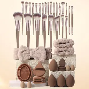 Makeup Tool Set, Summer Makeup, 25 Makeup Brushes & 8 Makeup Sponges & 4 Triangle Powder Puff & 4 Finger Powder Puff & 1 Makeup Brush Cleaning Tool & 1 Headband & 2 Wristband, Makeup Brushes Kits