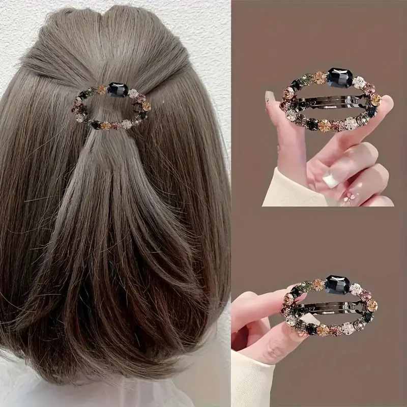 2pcs Bohemian Style Rhinestone Oval Hair Clips for Women - Sparkling Colorful Hair Accessories with Secure Hold, Versatile for All Seasons, Perfect for Christmas & Everyday Hairstyles, Hair Accessories for, Festive Hairpiece, Elegant Hairpiece, Durable H