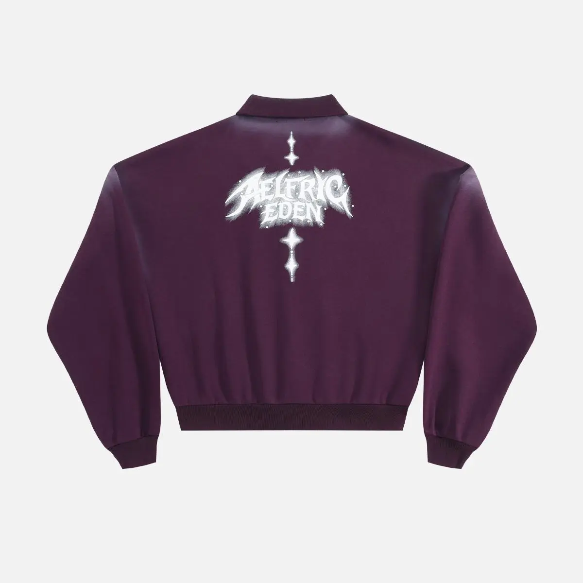 Aelfric Eden Unisex Vintage Punk Street Style Silver Graphic Cropped Polo Sweatshirt - Gradient Spray Dye, Gothic Cross Logo, Boxy Silhouette, Heavyweight Soft Fabric, Polo Collar, Menswear Tops