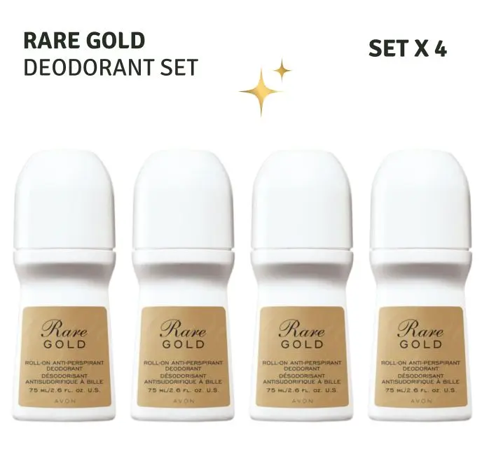 Avon Rare Gold Roll-On Antiperspirant Deodorant | 4-Pack