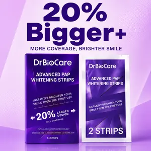 [20% Larger]DrBioCare PAP Purple Teeth Whitening Strips, Fresh Mint & Easy Rinse - Non Sensitive White Teeth Kit