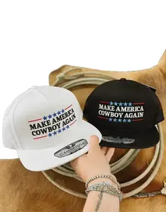 Make America Cowboy Again Embroidered Flat Bill Mesh Snapback Cap Hat Navy Blue casual hat