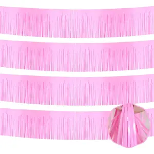 4 Pack 10 Ft Macaron  Foil Fringe Garland Metallic Tinsel Streamers Banner Wall  Curtain Backdrop for Parade Floats, Christmas Day, Thanksgiving Day, Halloween,  Year Party Decoration