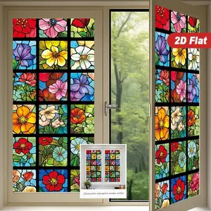 2D Floral Glass Window Film, 17.72x39.37 Inches, Frosted PVC, Static Adhesive Decorative Window Membrane, Home Office Kitchen Bathroom Door