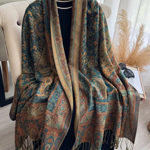 Women's Vintage Floral Print Long Scarf, Casual Fashionable Scarf, Boho Style for Daily Wear, Fashion Accessories for Women & Girls, Boho Style Shawl, Boho Shawl Wrap