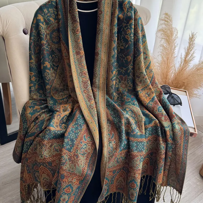 Women's Vintage Floral Print Long Scarf, Casual Fashionable Scarf, Boho Style for Daily Wear, Fashion Accessories for Women & Girls, Boho Style Shawl, Boho Shawl Wrap