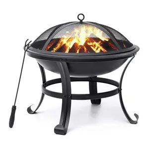 SINGLYFIRE 22 inch Fire Pit for Outside Outdoor Wood Burning Small Bonfire Pit Steel Firepit Bowl for Patio Camping Backyard Deck Picnic Porch,with Spark Screen,Log Grate,Poker