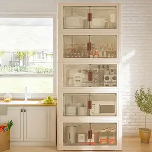 70cm 2-3-4-5 layers Extra Large Storage Cabinet, Multi-tier Foldable Storage Box With Doors, Stackable Storage Containers For Shoes Sundries Books Clothes, Household Storage Organizer For Closet, Wardrobe, Bedroom, Bathroom, Office, Kitchen