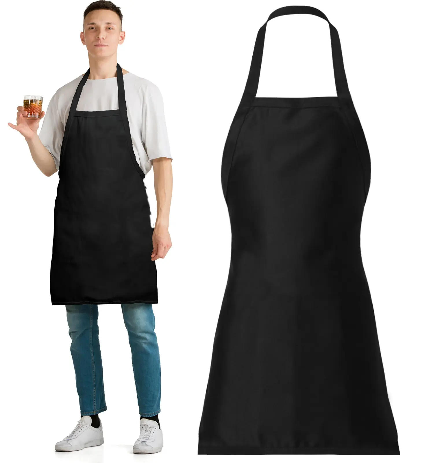 Adjustable Cotton Chef Aprons with 2 Pockets and Bandana, 1 Pack, Kitchen Apron for Women and Men